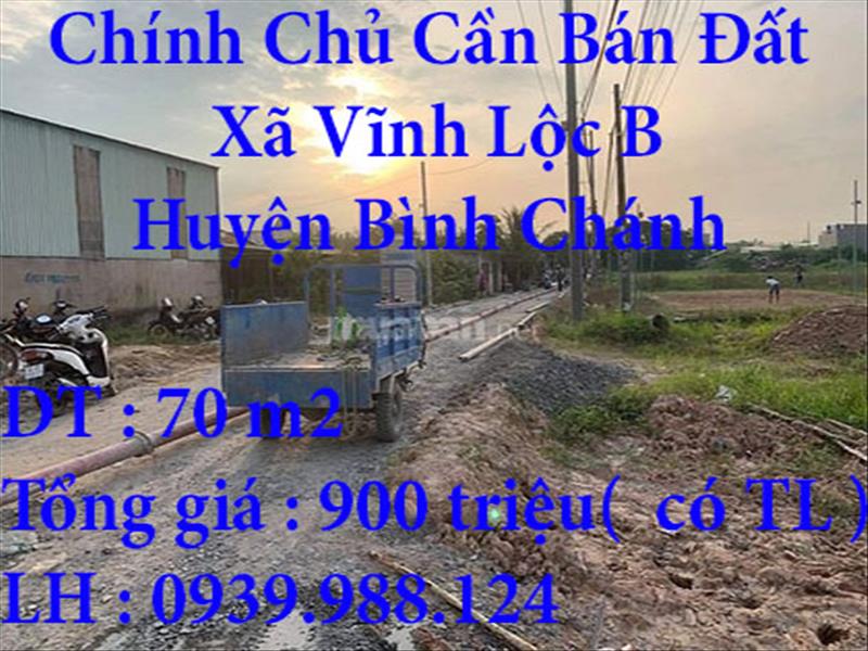 Chính Chủ Cần Bán Đất Xã Vĩnh Lộc B Huyện Bình Chánh Tp Hồ Chí Minh